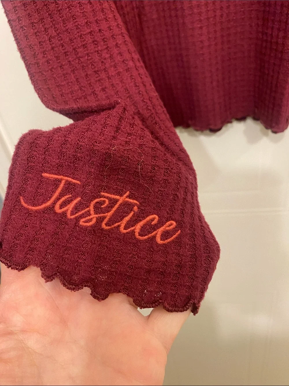 Justice Girls Waffle Knit Long Sleeve Top in Berry